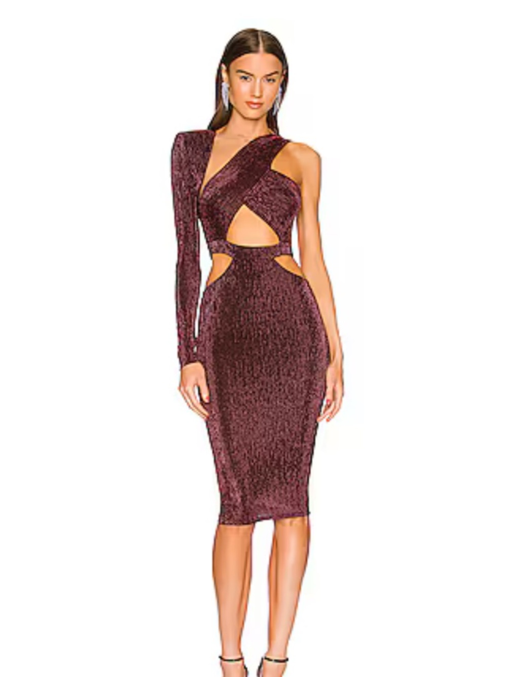 One-Shoulder Cutout Midi Dress in Deep Wine
